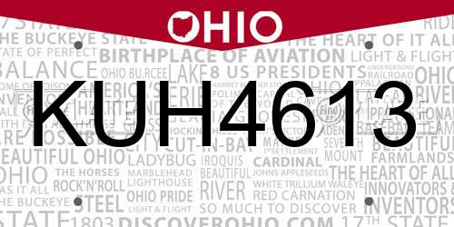 KUH4613 Ohio License Plate