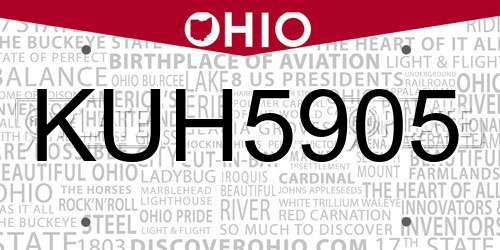 KUH5905 Ohio License Plate