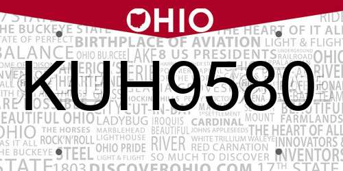 KUH9580 Ohio License Plate
