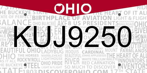 KUJ9250 Ohio License Plate
