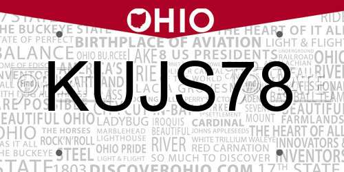 KUJS78 Ohio License Plate