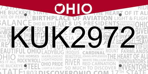 KUK2972 Ohio License Plate