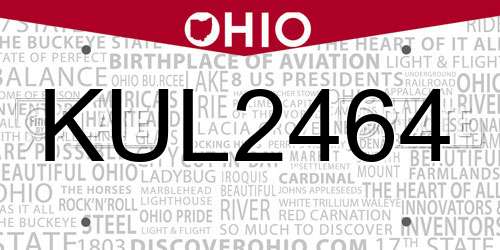 KUL2464 Ohio License Plate