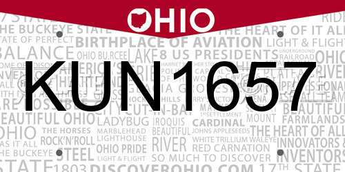 KUN1657 Ohio License Plate