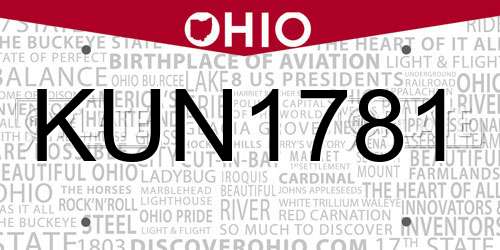 KUN1781 Ohio License Plate