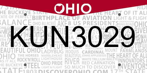 KUN3029 Ohio License Plate
