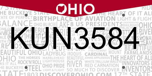 KUN3584 Ohio License Plate