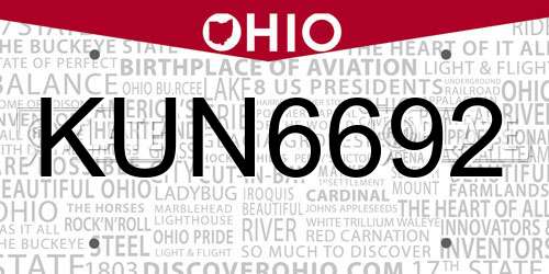 KUN6692 Ohio License Plate
