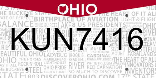 KUN7416 Ohio License Plate