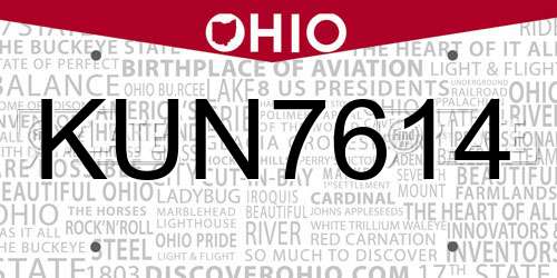 KUN7614 Ohio License Plate