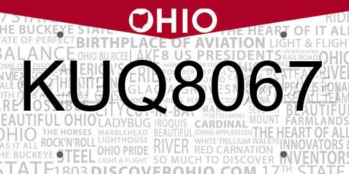 KUQ8067 Ohio License Plate