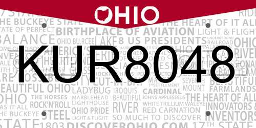 KUR8048 Ohio License Plate
