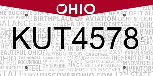 KUT4578 Ohio License Plate