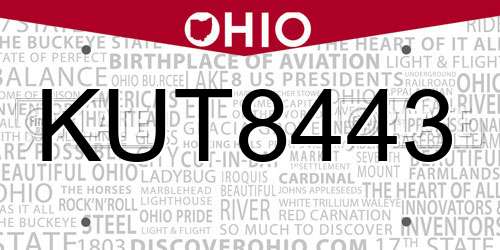 KUT8443 Ohio License Plate
