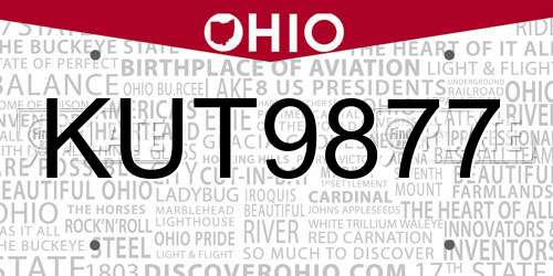 KUT9877 Ohio License Plate