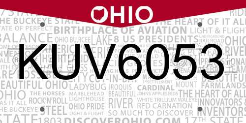 KUV6053 Ohio License Plate