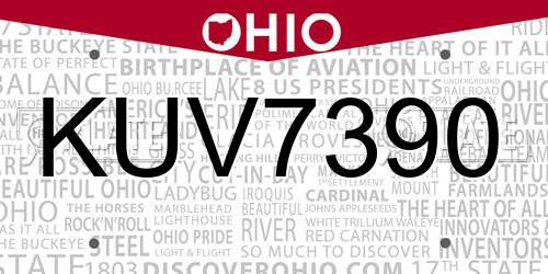 KUV7390 Ohio License Plate