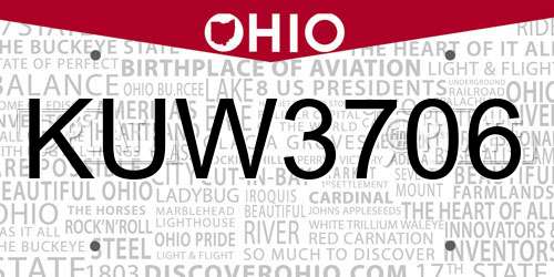 KUW3706 Ohio License Plate