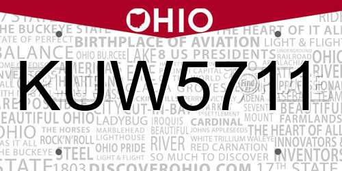 KUW5711 Ohio License Plate