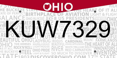 KUW7329 Ohio License Plate