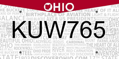 KUW765 Ohio License Plate