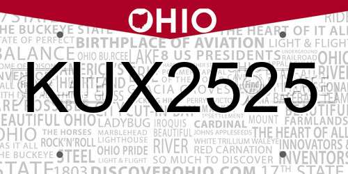 KUX2525 Ohio License Plate