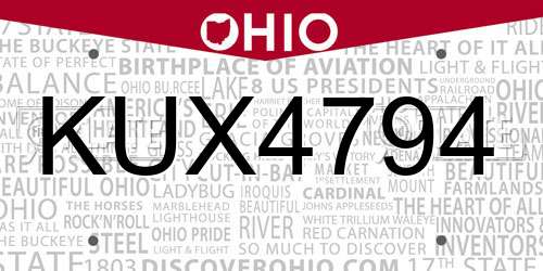 KUX4794 Ohio License Plate