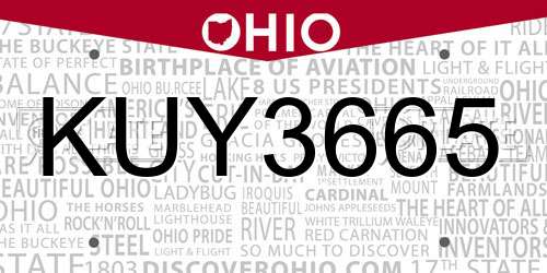 KUY3665 Ohio License Plate