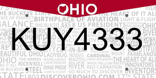 KUY4333 Ohio License Plate