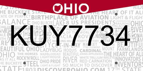 KUY7734 Ohio License Plate