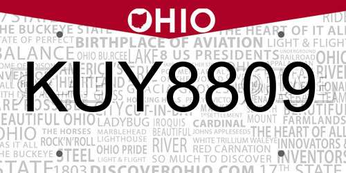KUY8809 Ohio License Plate