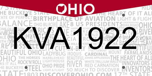KVA1922 Ohio License Plate