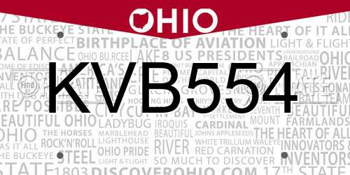 KVB554 Ohio License Plate