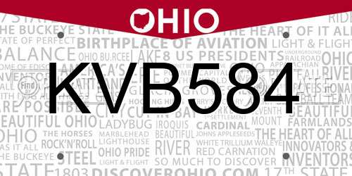 KVB584 Ohio License Plate