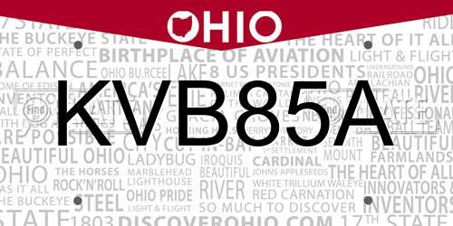 KVB85A Ohio License Plate