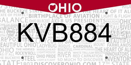 KVB884 Ohio License Plate