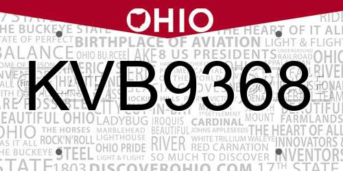 KVB9368 Ohio License Plate