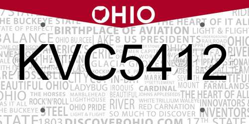 KVC5412 Ohio License Plate