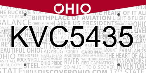 KVC5435 Ohio License Plate