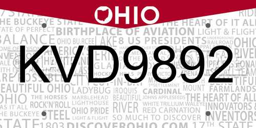KVD9892 Ohio License Plate