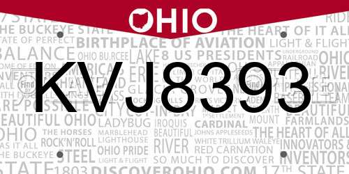 KVJ8393 Ohio License Plate