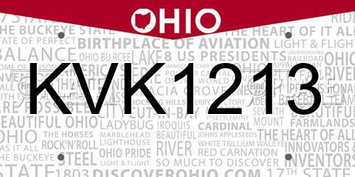 KVK1213 Ohio License Plate