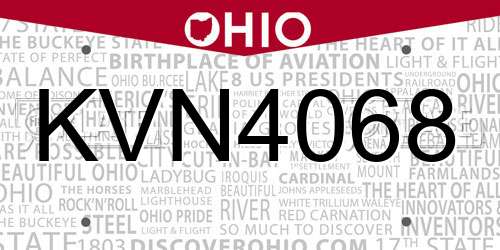 KVN4068 Ohio License Plate
