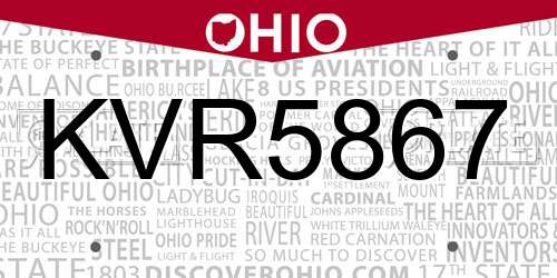 KVR5867 Ohio License Plate