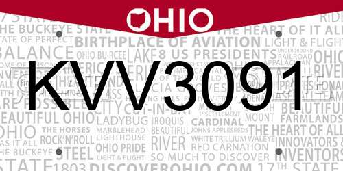 KVV3091 Ohio License Plate