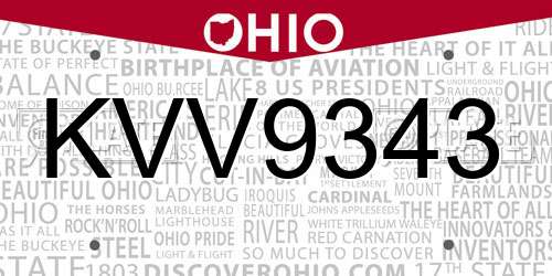 KVV9343 Ohio License Plate