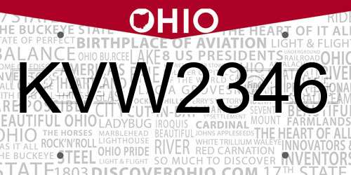 KVW2346 Ohio License Plate