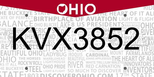 KVX3852 Ohio License Plate