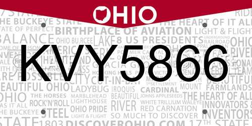 KVY5866 Ohio License Plate