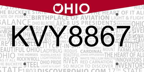 KVY8867 Ohio License Plate
